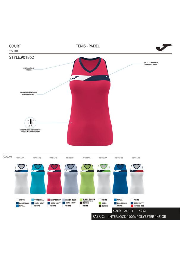 Tank top tenisowy damski Joma Court Sleeveless. Kolor: biały, czerwony, wielokolorowy. Sport: tenis