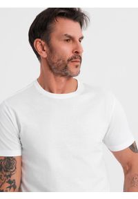 Ombre Clothing - Męski klasyczny bawełniany T-shirt BASIC - biały V4 OM-TSBS-0236 - XXL. Okazja: na co dzień. Kolor: biały. Materiał: bawełna. Styl: klasyczny #6