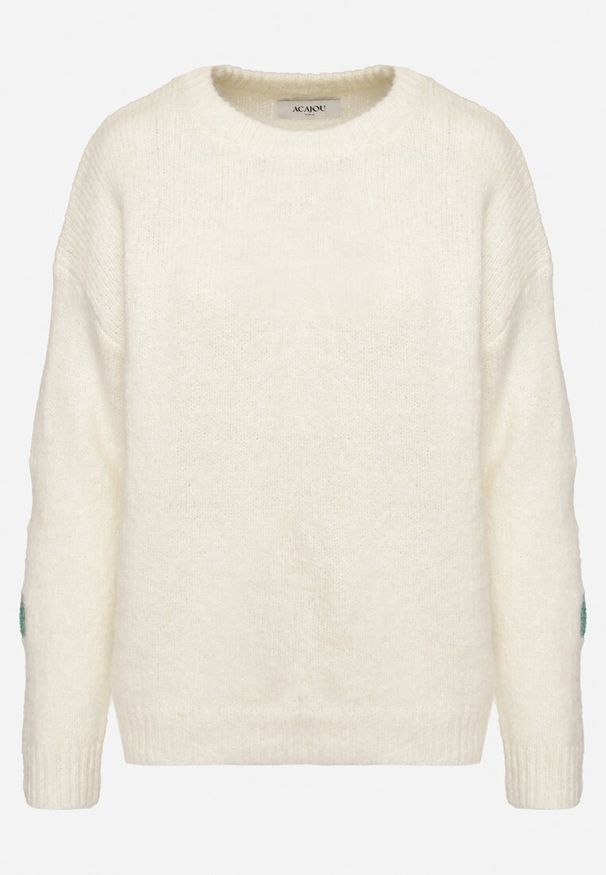 Born2be - Jasnobeżowy Sweter Ozdobiony Naszywkami z Wełną Zivila. Kolor: beżowy. Materiał: wełna. Długość rękawa: długi rękaw. Długość: długie. Wzór: aplikacja. Styl: elegancki, klasyczny
