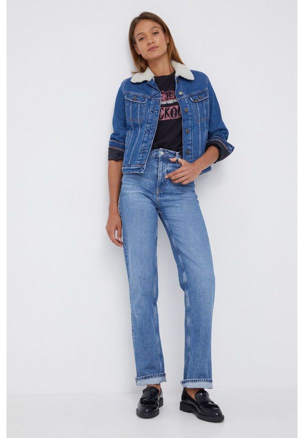 Lee Kurtka jeansowa damska przejściowa. Okazja: na co dzień. Kolor: niebieski. Materiał: jeans. Styl: casual