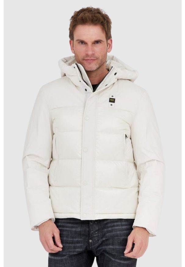Blauer USA - BLAUER Ecru puchowa kurtka męska z kapturem Eduardo, Rozmiar M. Typ kołnierza: kaptur. Kolor: biały. Materiał: puch