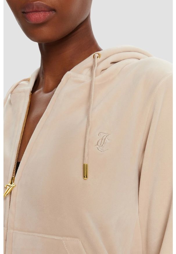 Juicy Couture - JUICY COUTURE Piaskowa bluza damska Robertson Hoodie, Rozmiar M. Okazja: na co dzień. Kolor: beżowy. Materiał: materiał. Styl: casual, klasyczny