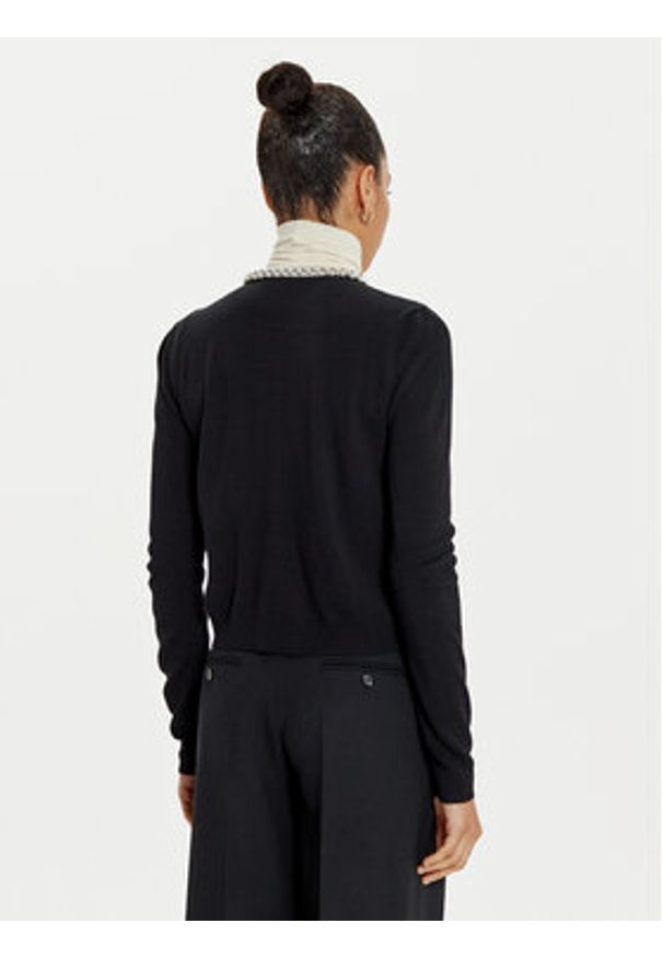 Karl Lagerfeld - KARL LAGERFELD Kardigan 246W2003 Czarny Slim Fit. Typ kołnierza: dekolt w karo. Kolor: czarny. Materiał: wiskoza, syntetyk