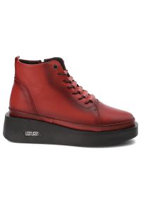 Czerwone Botki Artiker Modne Obuwie Damskie. Kolor: czerwony. Materiał: jeans, materiał. Sezon: zima, jesień. Styl: elegancki #3