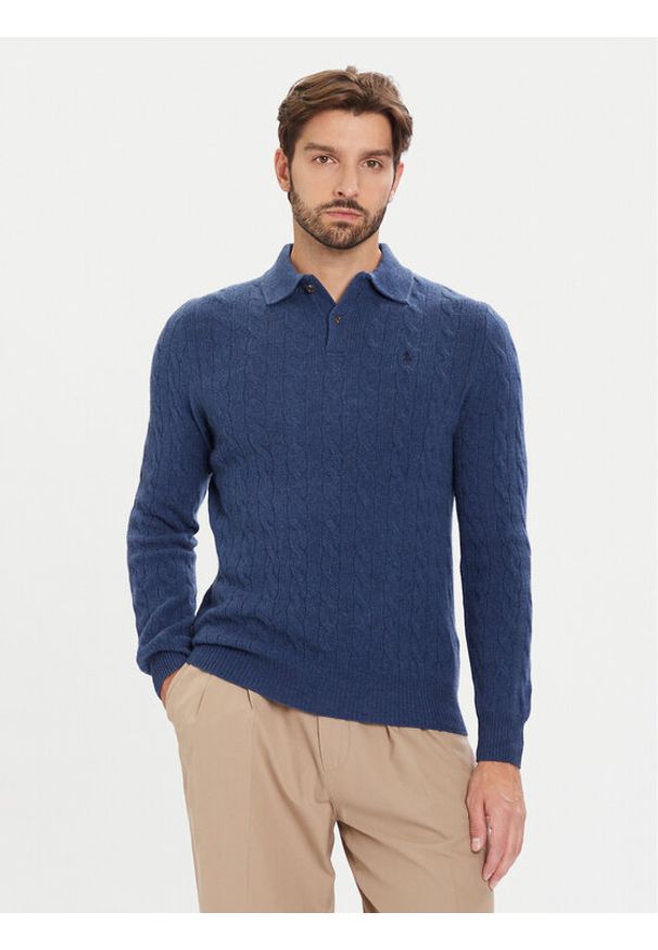 Polo Ralph Lauren Sweter 710974165003 Granatowy Regular Fit. Typ kołnierza: polo. Kolor: niebieski. Materiał: wełna