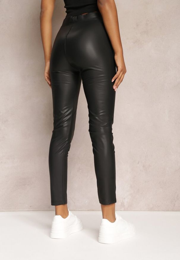 Renee - Czarne Legginsy z Imitacji Skóry i Gumką w Pasie Fierale. Stan: podwyższony. Kolor: czarny. Materiał: skóra