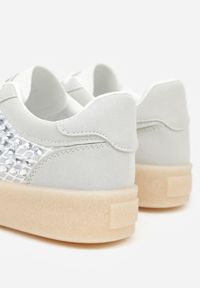 Born2be - Szare Sneakersy na Grubej Podeszwie Ozdobione Cyrkoniami Orinrya. Okazja: na co dzień. Kolor: szary. Materiał: jeans. Wzór: aplikacja #3