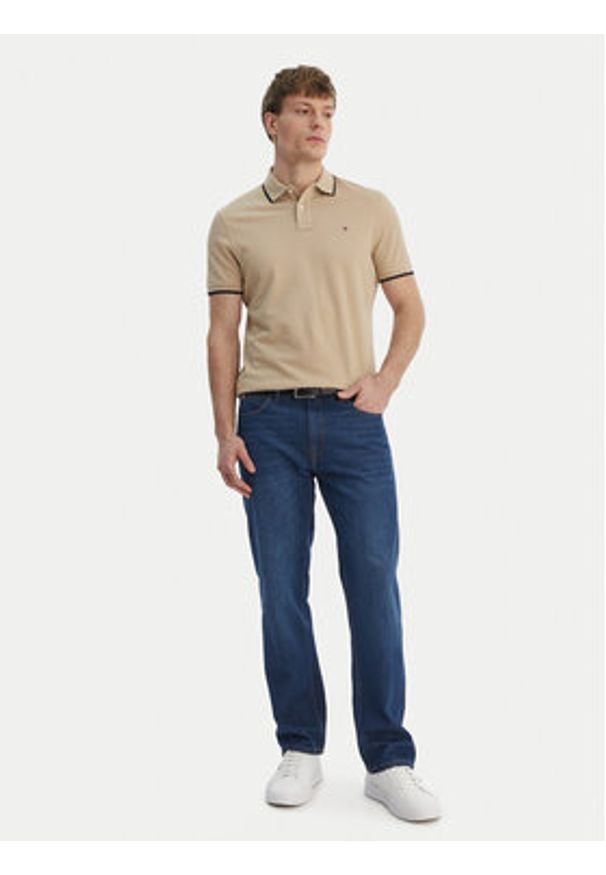 TOMMY HILFIGER - Tommy Hilfiger Polo Pique MW0MW42749 Beżowy Regular Fit. Typ kołnierza: polo. Kolor: beżowy. Materiał: bawełna