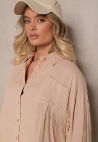Renee - Beżowy Komplet z Bawełny Szorty i Koszula z Regulacją przy Rękawach Eleamari. Kolor: beżowy. Materiał: bawełna #3