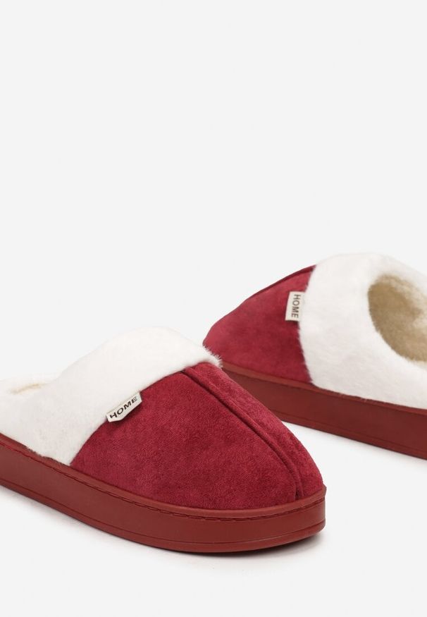 Renee - Bordowe Kapcie na Płaskiej Podeszwie z Futerkiem Lerivena. Okazja: na co dzień, do domu. Kolor: czerwony. Materiał: futro. Obcas: na płaskiej podeszwie. Styl: casual, elegancki