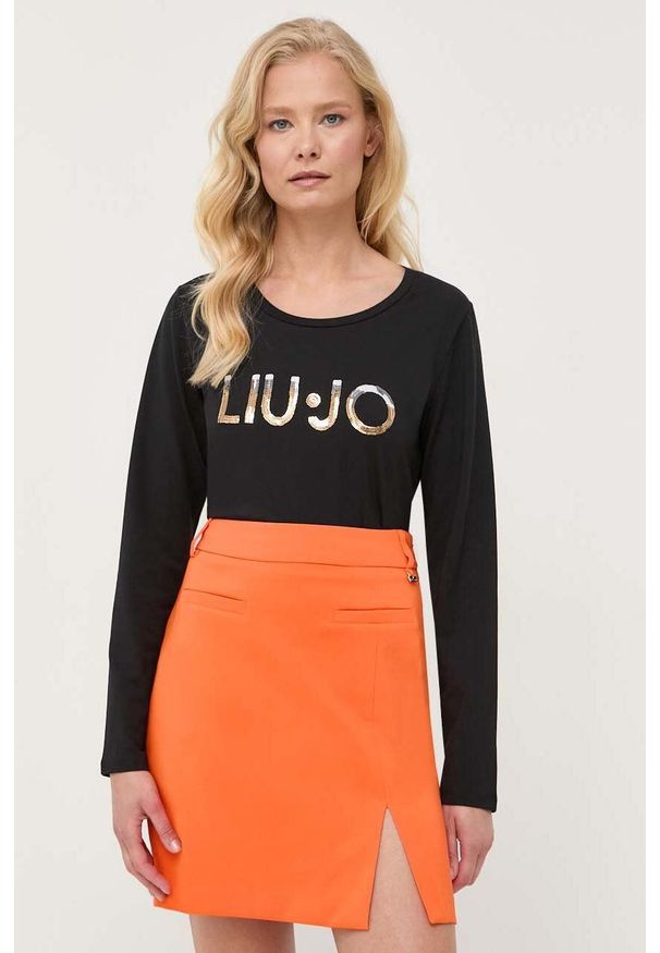 Liu Jo longsleeve damski kolor czarny. Kolor: czarny. Materiał: dzianina, prążkowany. Długość rękawa: długi rękaw. Długość: długie