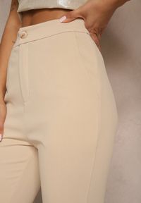 Renee - Beżowe Spodnie High Waist Dzwony z Wiskozą Blazza. Okazja: na co dzień. Stan: podwyższony. Kolor: beżowy. Materiał: wiskoza. Sezon: wiosna. Styl: casual #3