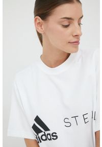 Adidas by Stella McCartney - adidas by Stella McCartney t-shirt damski kolor biały. Kolor: biały. Materiał: materiał, włókno, dzianina, skóra, bawełna