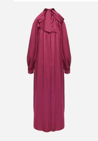 Born2be - Fioletowa Sukienka z Satyny Ozdobiona Wiązaniem Solreti. Kolor: fioletowy. Materiał: satyna. Wzór: aplikacja. Typ sukienki: proste. Styl: elegancki #7
