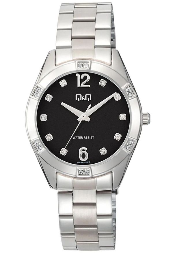 Zegarek damski QQ Q83B-006P CYRKONIE srebrny. Kolor: srebrny