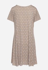 Born2be - Brązowo-Beżowa Rozkloszowana Sukienka Mini z Elastycznej Wiskozy Annamarie. Kolor: brązowy. Materiał: wiskoza. Długość: mini #7