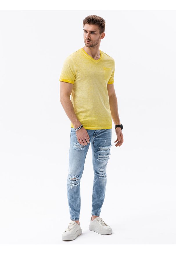 Ombre Clothing - T-shirt męski bawełniany S1388 - żółty - XXL. Kolor: żółty. Materiał: bawełna