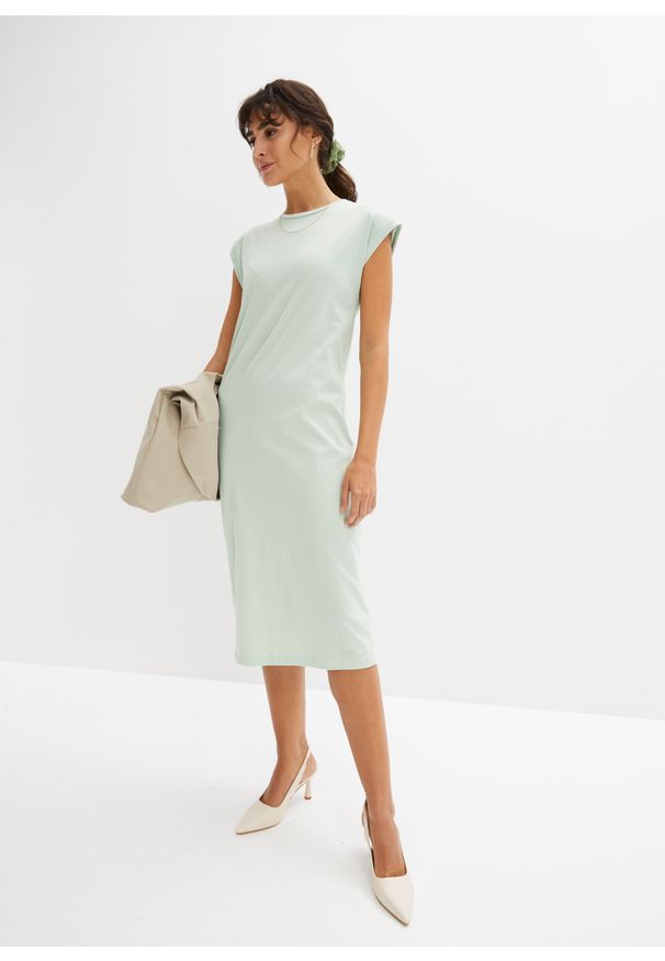 bonprix - Sukienka shirtowa z bawełny organicznej. Kolor: zielony. Materiał: bawełna