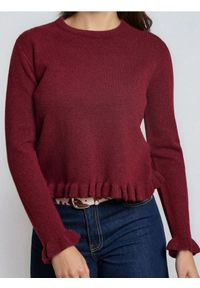 Sinsay - Sweter z ozdobnymi falbanami z domieszką wełny - różowy. Kolor: różowy. Materiał: wełna