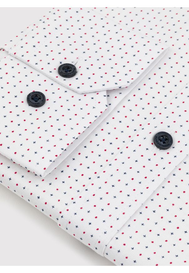 Pako Lorente - PAKO LORENTE – Biała koszula w granatowo-czerwony mikrowzór. Kolor: niebieski, czerwony, biały, wielokolorowy. Materiał: elastan, bawełna