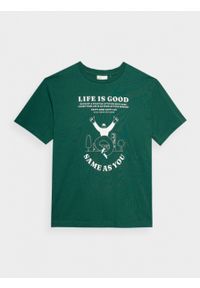 outhorn - T-shirt oversize z nadrukiem męski - zielony. Okazja: na co dzień. Kolor: zielony. Materiał: bawełna, dzianina. Wzór: nadruk. Styl: casual #1