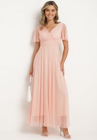 Born2be - Różowa Kopertowa Rozkloszowana Sukienka z Wiązaniem w Talii Kolea. Okazja: na ślub cywilny, na studniówkę, na wesele, na imprezę. Typ kołnierza: dekolt w kształcie V. Kolor: różowy. Długość rękawa: krótki rękaw. Typ sukienki: kopertowe. Styl: elegancki, klasyczny #5