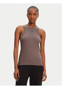 Hugo - HUGO Top 50508857 Brązowy Slim Fit. Kolor: brązowy. Materiał: bawełna