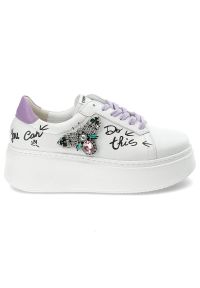 CheBello - Białe Sneakersy Chebello Damskie Stylowe Obuwie. Kolor: biały. Materiał: skóra. Szerokość cholewki: normalna. Wzór: aplikacja. Obcas: na obcasie. Styl: elegancki. Wysokość obcasa: średni #5