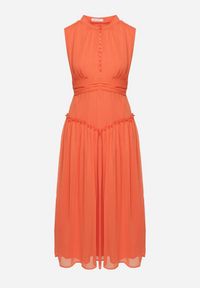 Born2be - Pomarańczowa Sukienka Długa Rozkloszowana z Powlekanymi Guzikami Ingridesa. Kolor: pomarańczowy. Długość: maxi #6