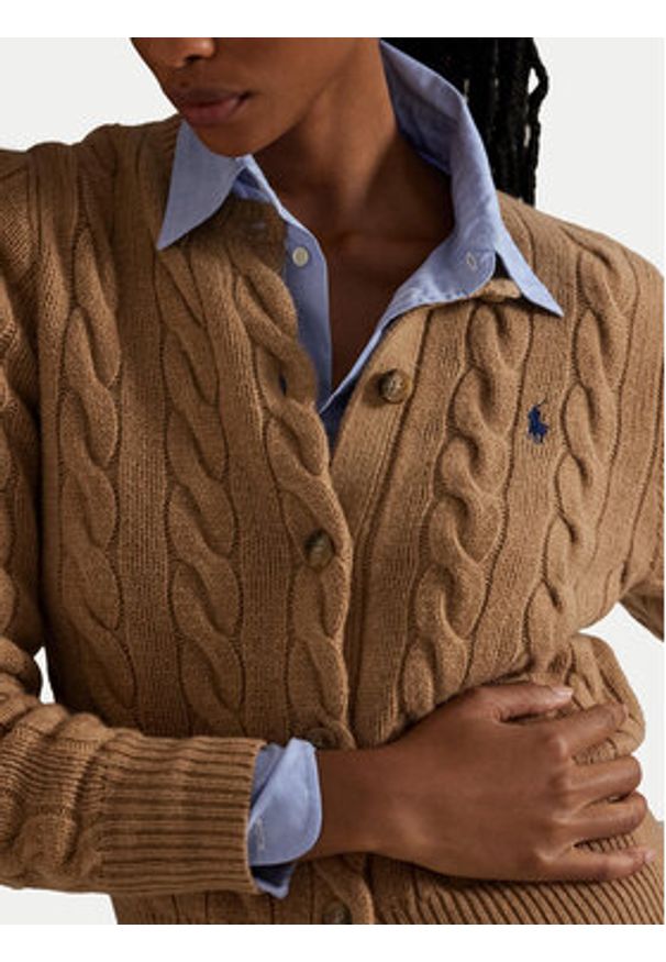 Polo Ralph Lauren Kardigan 211972104001 Beżowy Slim Fit. Typ kołnierza: polo. Kolor: beżowy. Materiał: wełna