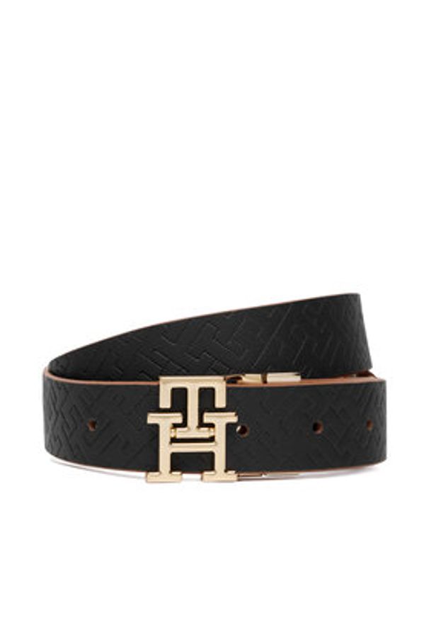 TOMMY HILFIGER - Tommy Hilfiger Pasek Damski Th Logo 3.0 Rev Mono AW0AW18019 Brązowy. Kolor: brązowy. Materiał: skóra