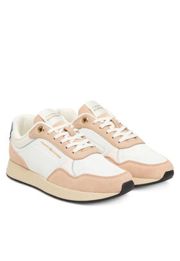 TOMMY HILFIGER - Tommy Hilfiger Sneakersy Mix Material Runner FW0FW08950 Écru. Materiał: zamsz, skóra