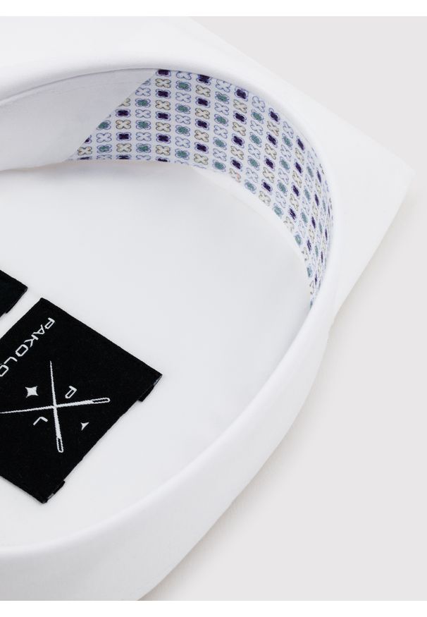 Pako Lorente - PAKO LORENTE – Biała koszula męska z kontrastowym wykończeniem. Kolor: biały. Materiał: bawełna. Długość rękawa: długi rękaw. Długość: długie. Wzór: gładki