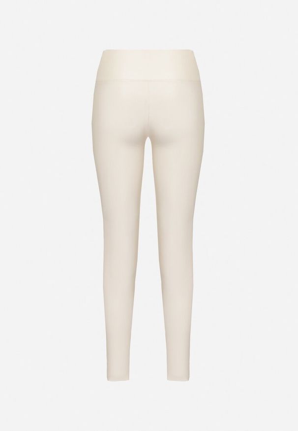 Born2be - Białe Legginsy z Ekoskóry z Wysokim Stanem i Polarem Labira. Okazja: na co dzień. Stan: podwyższony. Kolor: biały. Materiał: polar. Wzór: aplikacja. Styl: elegancki, casual