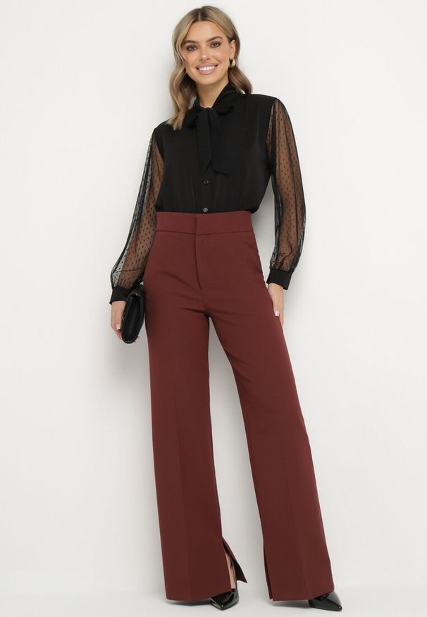 Born2be - Czarna Koszula z Siateczkowymi Rękawami i Wiązaniem Wennaris. Okazja: na spotkanie biznesowe. Kolor: czarny. Materiał: jeans. Styl: biznesowy, klasyczny