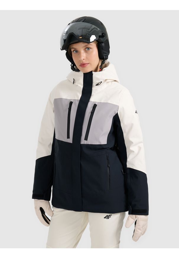 4f - 4F Kurtka narciarska membrana 10000 damska - beżowa XXL. Kolor: beżowy. Materiał: skóra, materiał. Wzór: gładki. Sezon: zima