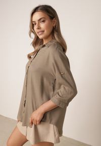 Born2be - Beżowa Koszula Casual z Wiskozą i Lnem z Rękawami 3/4 Linyana. Okazja: na co dzień. Typ kołnierza: kołnierzyk klasyczny. Kolor: beżowy. Materiał: wiskoza, len. Długość: długie. Styl: casual #8