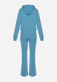Born2be - Niebieski Bawełniany Komplet Dresowy Bluza z Kapturem i Spodnie Dzwony Nanre. Kolor: niebieski. Materiał: bawełna, dresówka