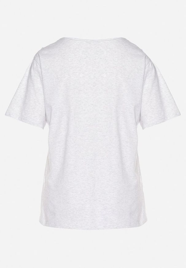 Born2be - Szary T-shirt Oversize z Ozdobną Koronką i Perłami Elanoriel. Okazja: na co dzień. Kolor: szary. Materiał: koronka. Wzór: koronka. Styl: klasyczny, casual