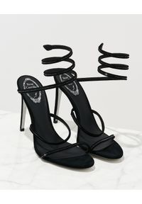 RENE CAOVILLA - Czarne zamszowe szpilki Cleo. Nosek buta: okrągły. Kolor: czarny. Materiał: zamsz. Wzór: aplikacja. Obcas: na szpilce #7