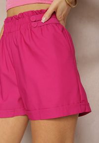 Renee - Fuksjowe Szorty High Waist z Gumką w Pasie Kerpia. Okazja: na co dzień. Stan: podwyższony. Kolor: różowy. Materiał: bawełna. Styl: casual, elegancki #4