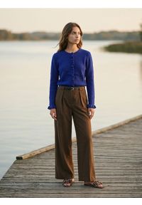 Sinsay - Kardigan z falbaną przy zapięciu - granatowy. Kolor: niebieski