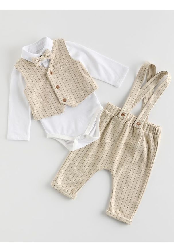 Reserved - Elegancki zestaw z muszką - beżowy. Kolor: beżowy. Materiał: dzianina, wiskoza