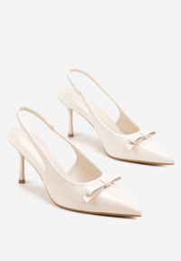 Renee - Beżowe Lakierowane Sandały Szpilki Vices Typu Slingback z Kokardą Dorozia. Okazja: na co dzień, na spotkanie biznesowe. Kolor: beżowy. Materiał: lakier. Obcas: na szpilce. Styl: klasyczny, casual, biznesowy, elegancki. Wysokość obcasa: średni #7