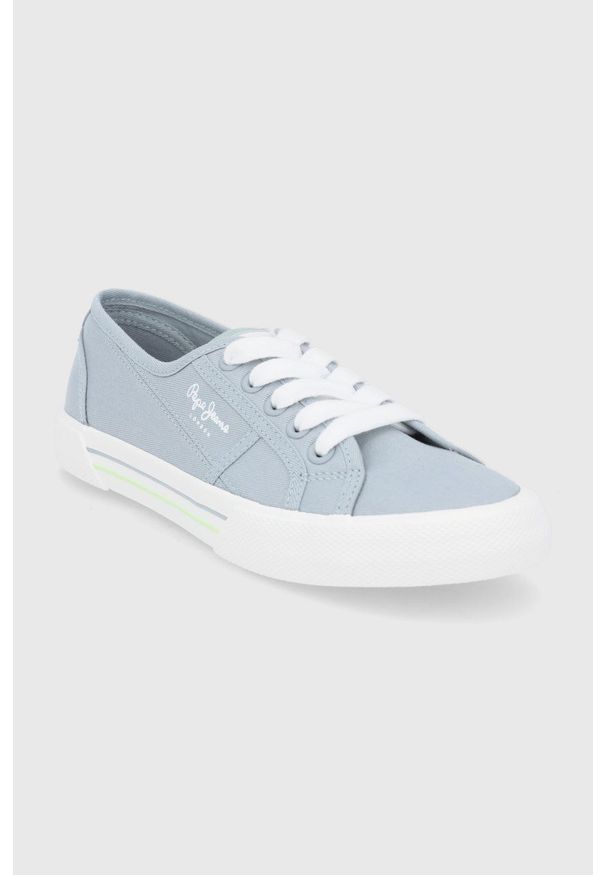 Pepe Jeans tenisówki brady w basic damskie. Nosek buta: okrągły. Zapięcie: sznurówki. Kolor: niebieski. Materiał: guma