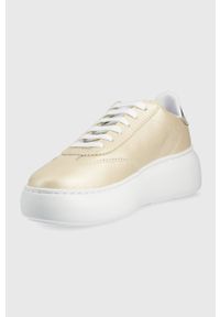 Armani Exchange sneakersy skórzane XDX042.XV412.00194 kolor złoty. Nosek buta: okrągły. Zapięcie: sznurówki. Kolor: złoty. Materiał: skóra. Obcas: na platformie #4