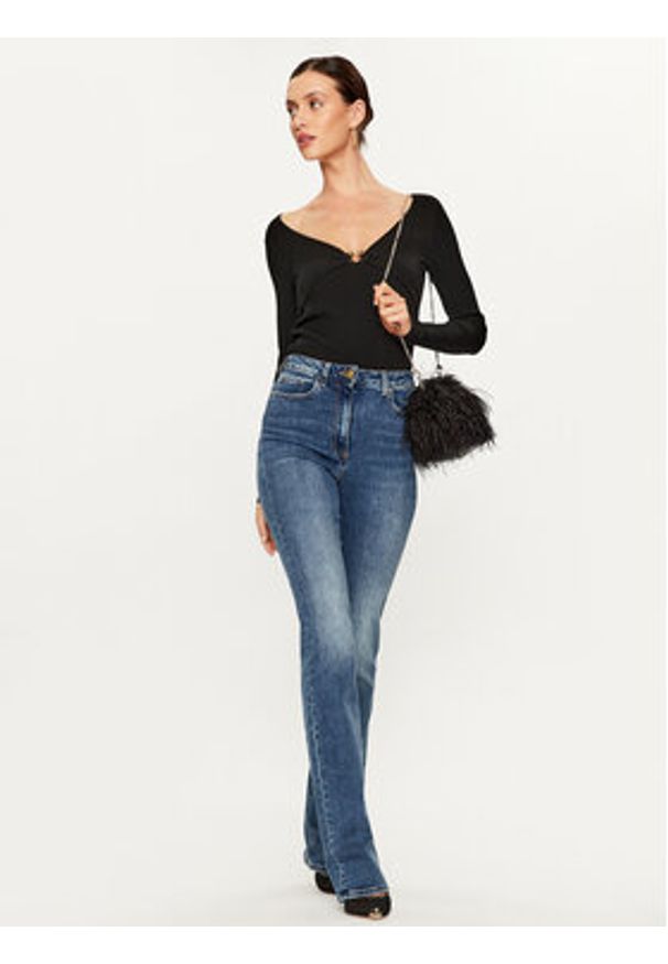 Pinko Sweter Giraffa 101846 A15S Czarny Slim Fit. Kolor: czarny. Materiał: wełna