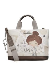 Torebka damska Anekke, z dekoracyjnym nadrukiem i metalowym logo z podwójną rączką oraz regulowanym paskiem zapinana na zamek, brązowa, 42801-222. Kolor: brązowy. Wzór: nadruk. Styl: casual, elegancki. Rodzaj torebki: na ramię #6