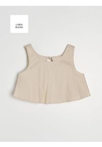 Sinsay - Crop top z ozdobnym wiazaniem z domieszką lnu - kremowy. Kolor: kremowy. Materiał: len #1