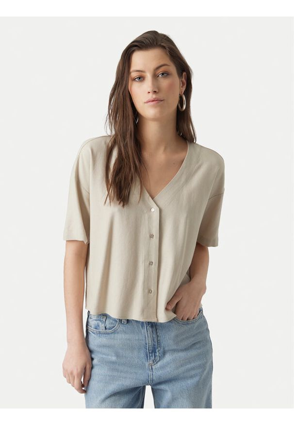 Vero Moda Bluzka Jesmilo 10279696 Beżowy jasny Regular Fit. Kolor: beżowy. Materiał: wiskoza, len